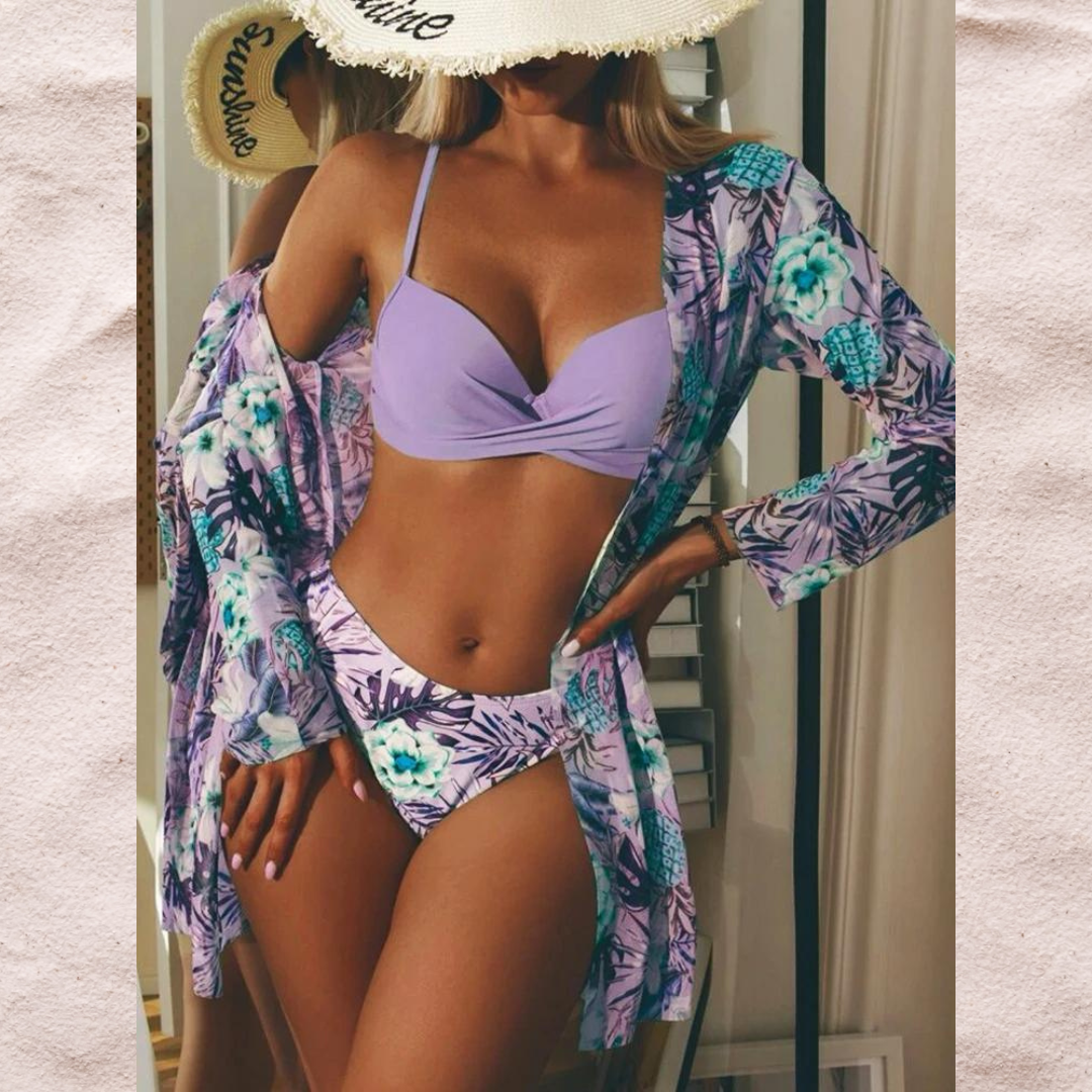 Isla | 3-delt Tropisk Bikinisæt med Kimono
